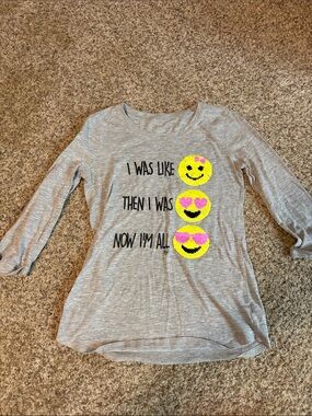 Justice Gray Long Sleeve Tee with Yellow & Pink Sequin Emoji